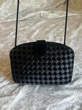 Black checkered vintage crossbody clutch purse with strap